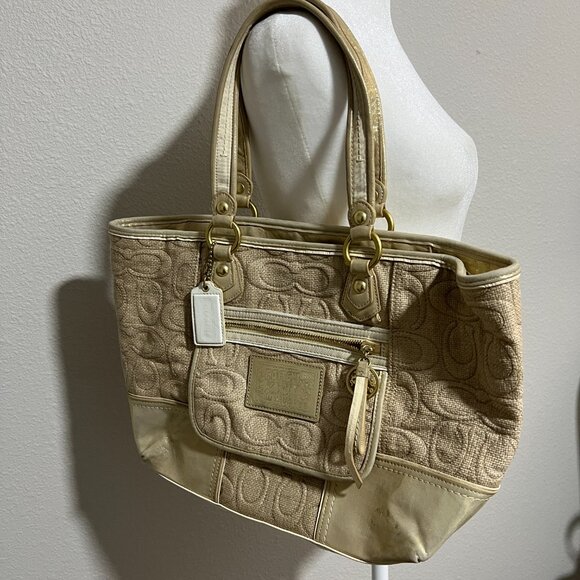 COACH Poppy collection textured raffia & patton leather bleaker tote. #16706 - Picture 7 of 7